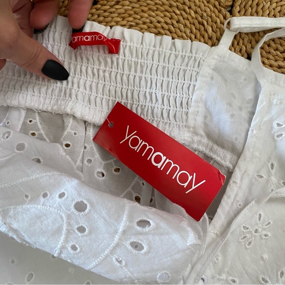 NWT Yamamay Optical White Eyelet Tie Crop Top Retro ATOD122008 Scalloped Shirred - Picture 2 of 9